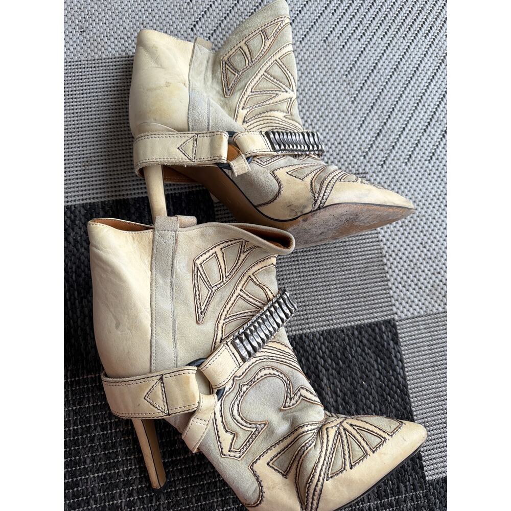ISABEL MARANT Women's Blackson Ankle Western Boots Size 37 Beige Pointed Toe - Picture 6 of 9